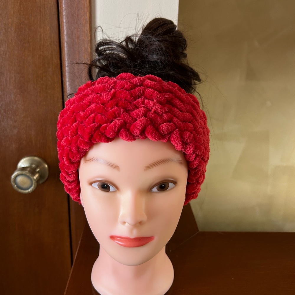 Red Hand-Knit Headband